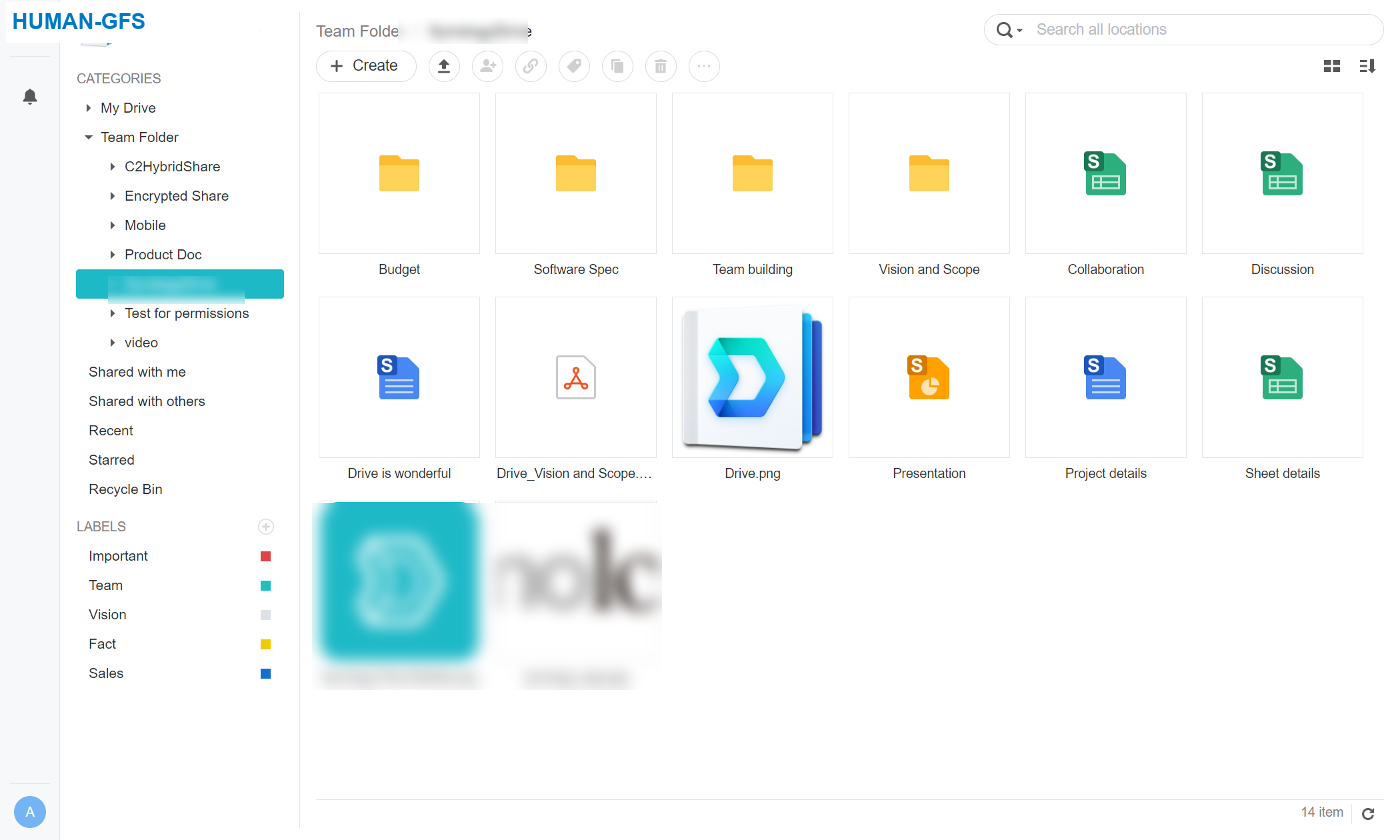 One live set of team folders